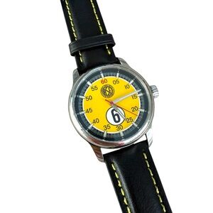 ASF Yellow face Black Leather Strap car auto racing men’s watch big 6 gift